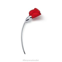 Tiffany Amapola Brooch Unisex 0J0F1991 Jewelry in Sterling Silver with Red Silk