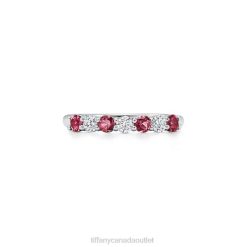 Tiffany Band Ring Unisex 0J0F1652 Jewelry in Platinum with a Half-circle of Rubies & Diamonds