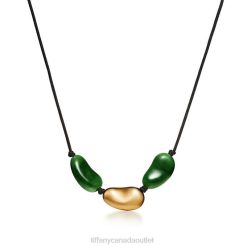 Tiffany Bean design Necklace Unisex 0J0F194 Jewelry in Yellow Gold with Green Jade, 29 x 50 mm