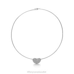 Tiffany Bean design Wire Necklace Unisex 0J0F246 Jewelry in Platinum with Pave Diamonds, 20 mm