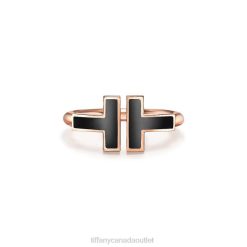 Tiffany Black Onyx Wire Ring Unisex 0J0F1542 Jewelry in 18k Rose Gold