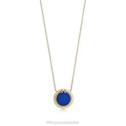 Tiffany Circle Pendant Unisex 0J0F247 Jewelry in Yellow Gold with Blue Agate and Diamonds