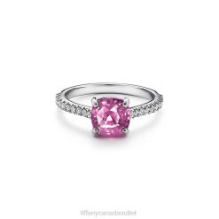 Tiffany Cushion-cut Pink Sapphire Ring Unisex 0J0F1592 Jewelry in Platinum with Pave Diamonds