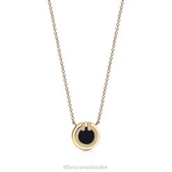 Tiffany Diamond and Black Onyx Circle Pendant Unisex 0J0F334 Jewelry in 18k Gold, 16-18"