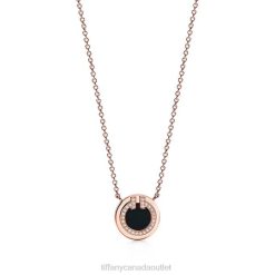 Tiffany Diamond and Black Onyx Circle Pendant Unisex 0J0F426 Jewelry in 18k Rose Gold, 16-18"