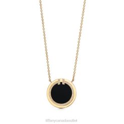Tiffany Diamond and Black Onyx Circle Pendant Unisex 0J0F73 Jewelry in 18k Gold, 16-18"