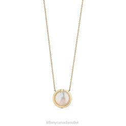 Tiffany Diamond and Mother-of-pearl Circle Pendant Unisex 0J0F369 Jewelry in 18k Gold, 16-18"
