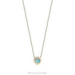 Tiffany Diamond and Turquoise Circle Pendant Unisex 0J0F332 Jewelry in 18k Gold, 16-18"