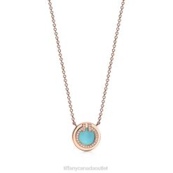 Tiffany Diamond and Turquoise Circle Pendant Unisex 0J0F335 Jewelry in 18k Rose Gold, 16-18"