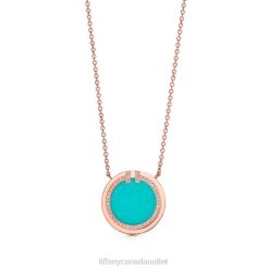 Tiffany Diamond and Turquoise Circle Pendant Unisex 0J0F375 Jewelry in 18k Rose Gold, 16-18"
