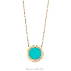 Tiffany Diamond and Turquoise Circle Pendant Unisex 0J0F401 Jewelry in 18k Gold, 16-18"