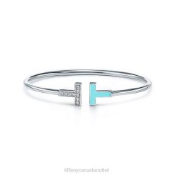 Tiffany Diamond and Turquoise Wire Bracelet Unisex 0J0F1044 Jewelry in 18k White Gold
