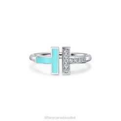 Tiffany Diamond and Turquoise Wire Ring Unisex 0J0F1624 Jewelry in 18k White Gold