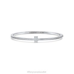 Tiffany Diamond Hinged Wire Bangle Unisex 0J0F1260 Jewelry in 18k White Gold