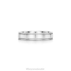 Tiffany Double Milgrain Band Ring Unisex 0J0F1821 Jewelry in Platinum, 4 mm Wide