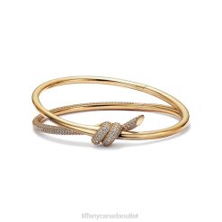 Tiffany Double Row Hinged Bangle Unisex 0J0F1163 Jewelry in Yellow Gold with Diamonds