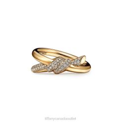 Tiffany Double Row Ring Unisex 0J0F1458 Jewelry in Yellow Gold with Diamonds