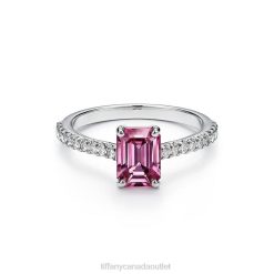 Tiffany Emerald-cut Pink Sapphire Ring Unisex 0J0F1591 Jewelry in Platinum with Pave Diamonds