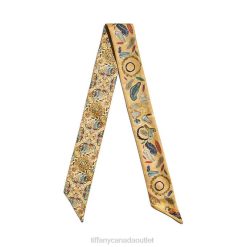 Tiffany Feather Ribbon Scarf Unisex 0J0F2465 Accessories in Camel Brown Silk