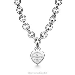 Tiffany Heart Tag Necklace Unisex 0J0F137 Jewelry in Silver with a Diamond, Medium