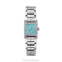 Tiffany Makers 16 mm Square Watch Unisex 0J0F1952 Classic Item in Stainless Steel with a Turquoise Dial and Diamonds