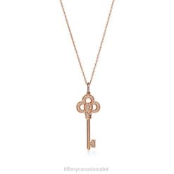 Tiffany Mini Crown Key Pendant Unisex 0J0F385 Jewelry in 18k Rose Gold with Diamonds