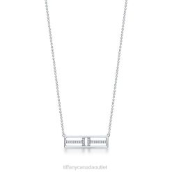 Tiffany Open Horizontal Diamond Bar Pendant Unisex 0J0F511 Jewelry in 18k White Gold