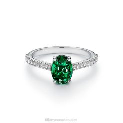 Tiffany Oval Emerald Ring Unisex 0J0F1590 Jewelry in Platinum with Pave Diamonds
