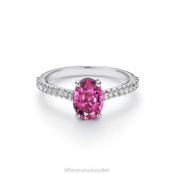 Tiffany Oval Pink Sapphire Ring Unisex 0J0F1594 Jewelry in Platinum with Pave Diamonds