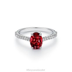 Tiffany Oval Ruby Ring Unisex 0J0F1593 Jewelry in Platinum with Pave Diamonds