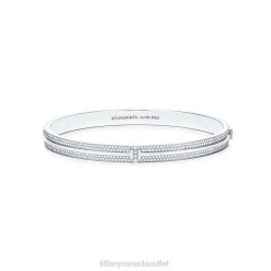 Tiffany Pave Diamond Hinged Bangle Unisex 0J0F1416 Jewelry in 18k White Gold