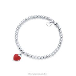 Tiffany Red Heart Tag Bead Bracelet Unisex 0J0F1196 Jewelry in Silver