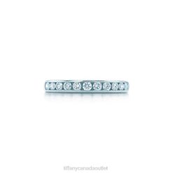 Tiffany Setting Wedding Band Unisex 0J0F1846 Jewelry in Platinum with a Half-circle of Diamonds, 3 mm