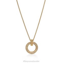 Tiffany T1 Circle Pendant Unisex 0J0F19 Jewelry in Yellow Gold with Pave Diamonds