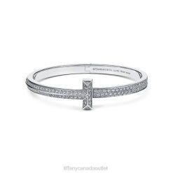 Tiffany T1 Wide Diamond Hinged Bangle Unisex 0J0F1234 Jewelry in 18k White Gold