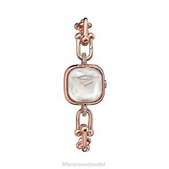Tiffany Watch Unisex 0J0F1931 Classic Item in Rose Gold with Pave Diamonds and White Mother-of-pearl