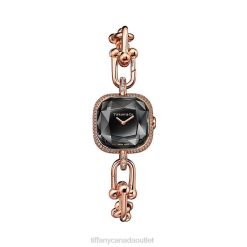 Tiffany Watch Unisex 0J0F1932 Classic Item in Rose Gold with Pave Diamonds and Black Lacquer
