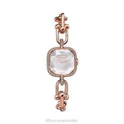 Tiffany Watch Unisex 0J0F1933 Classic Item in Rose Gold with Pave Diamonds and White Mother-of-pearl