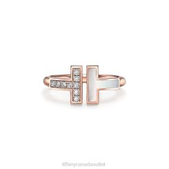 Tiffany Wire Ring Unisex 0J0F1508 Jewelry in Rose Gold with Diamonds and Mother-of-pearl