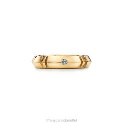Tiffany X Closed Narrow Ring Unisex 0J0F1524 Jewelry in Yellow Gold with Diamonds, 4.5 mm Wide