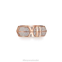Tiffany X Closed Wide Ring Unisex 0J0F1526 Jewelry in Rose Gold with Pave Diamonds, 7.5 mm Wide